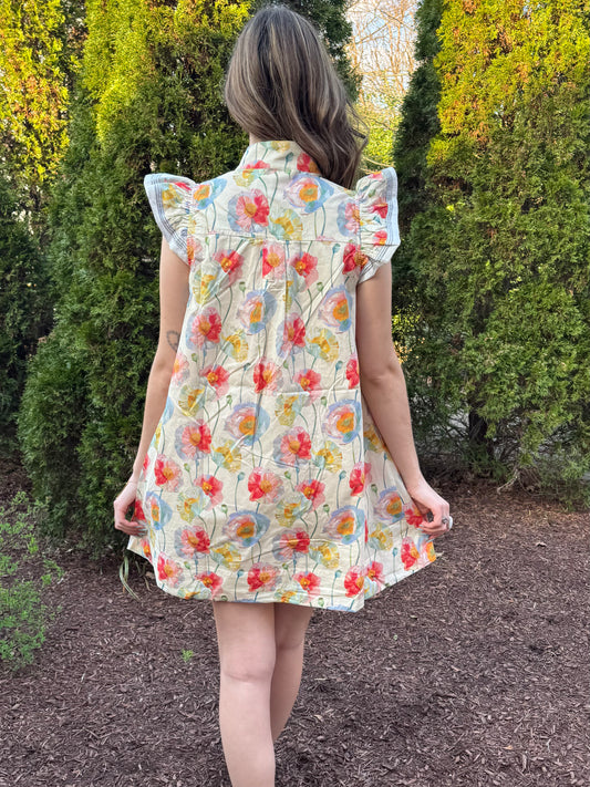 Electric Poppy Button-up Dress