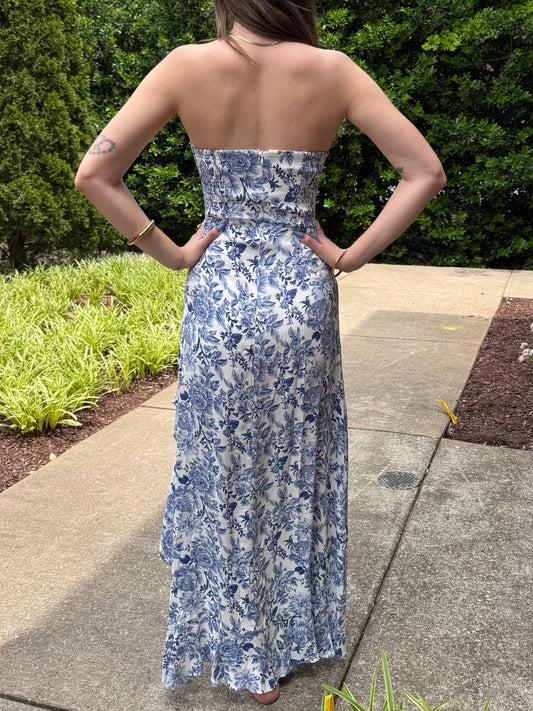 Parisian Pottery Ruffle Slit Dress