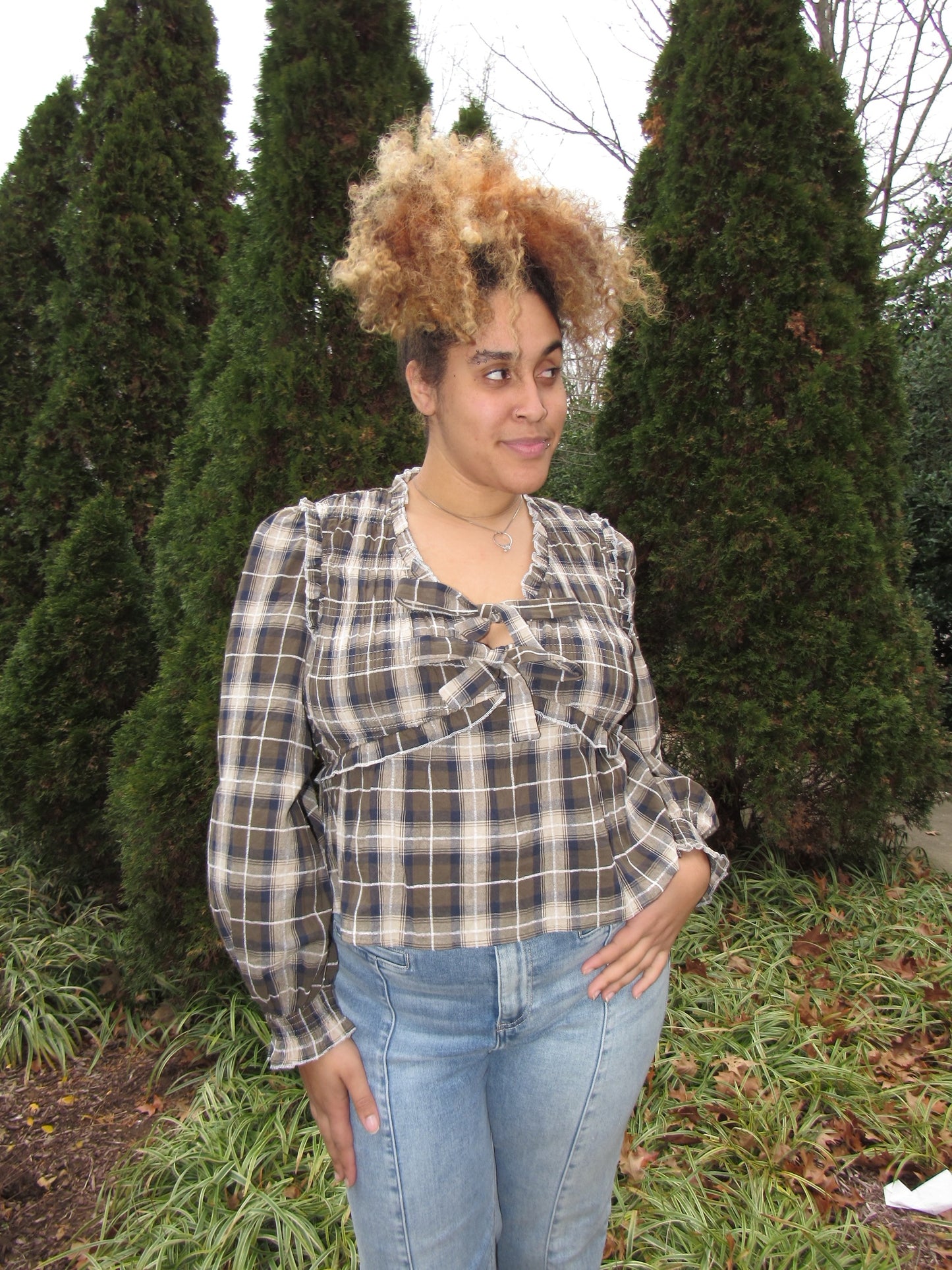 Parker Plaid Bow Tie Top