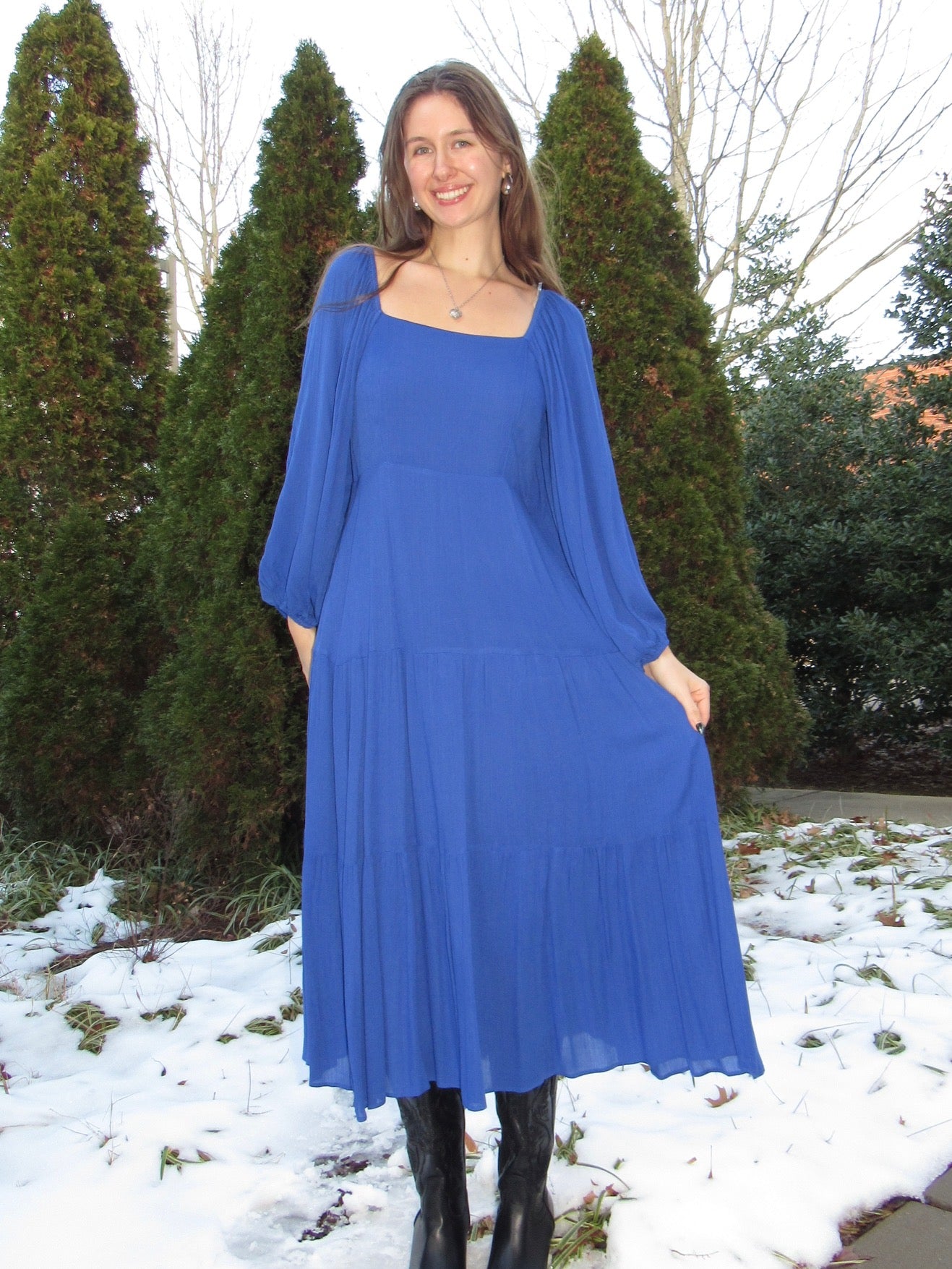 Aubrey Babydoll Cobalt Maxi Dress