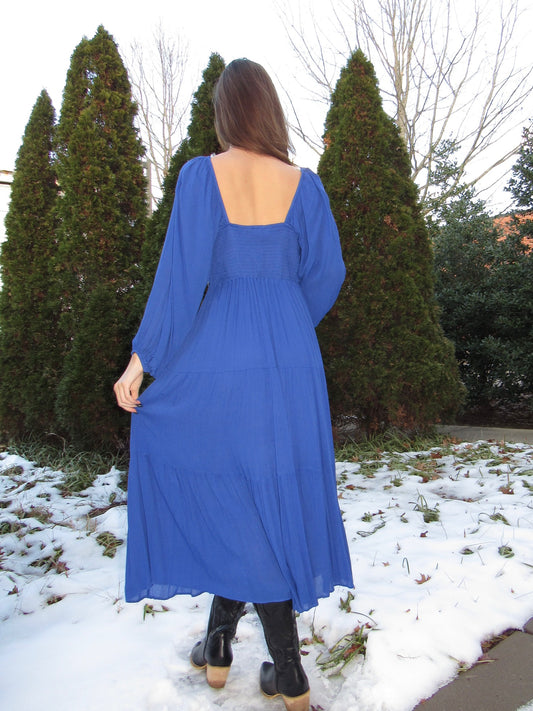 Aubrey Babydoll Cobalt Maxi Dress