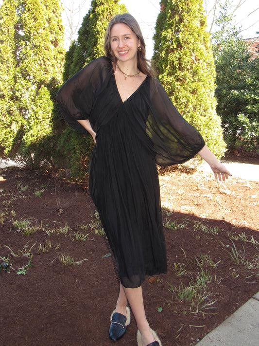 Silk Draped Midi Dress