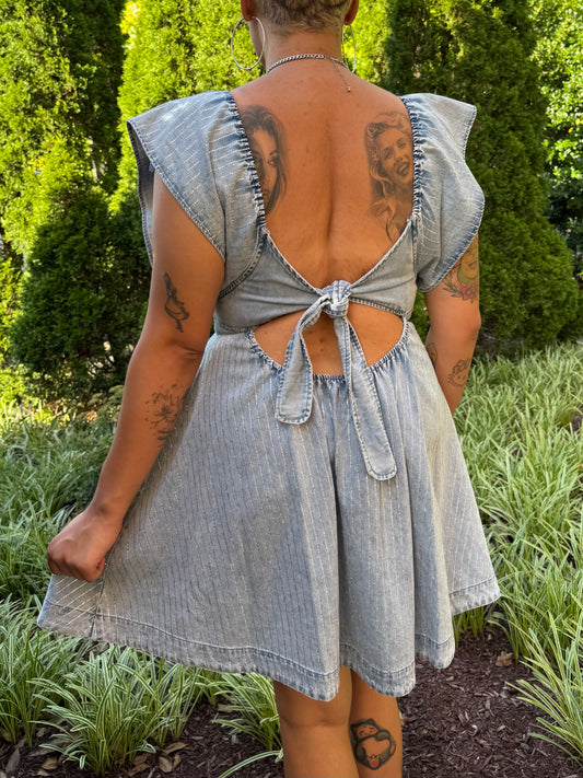 Embellished Rhinestone Flutter Dress