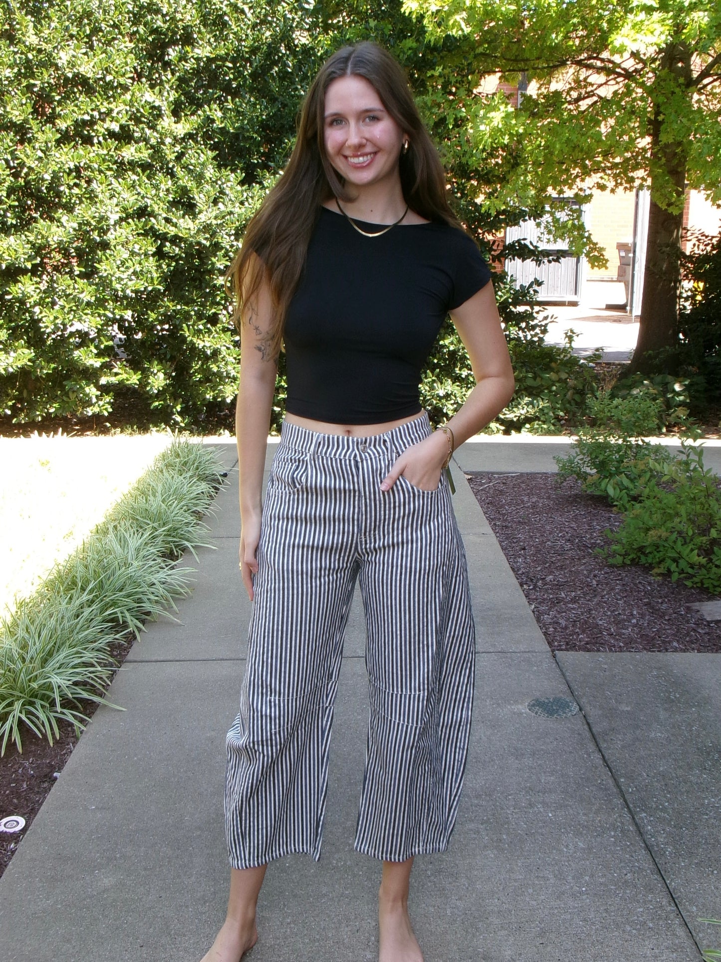 Pinstripe Barrel Jean