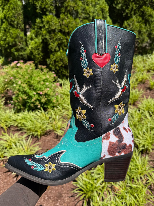 Elsie Embroidered Cowhide Boot