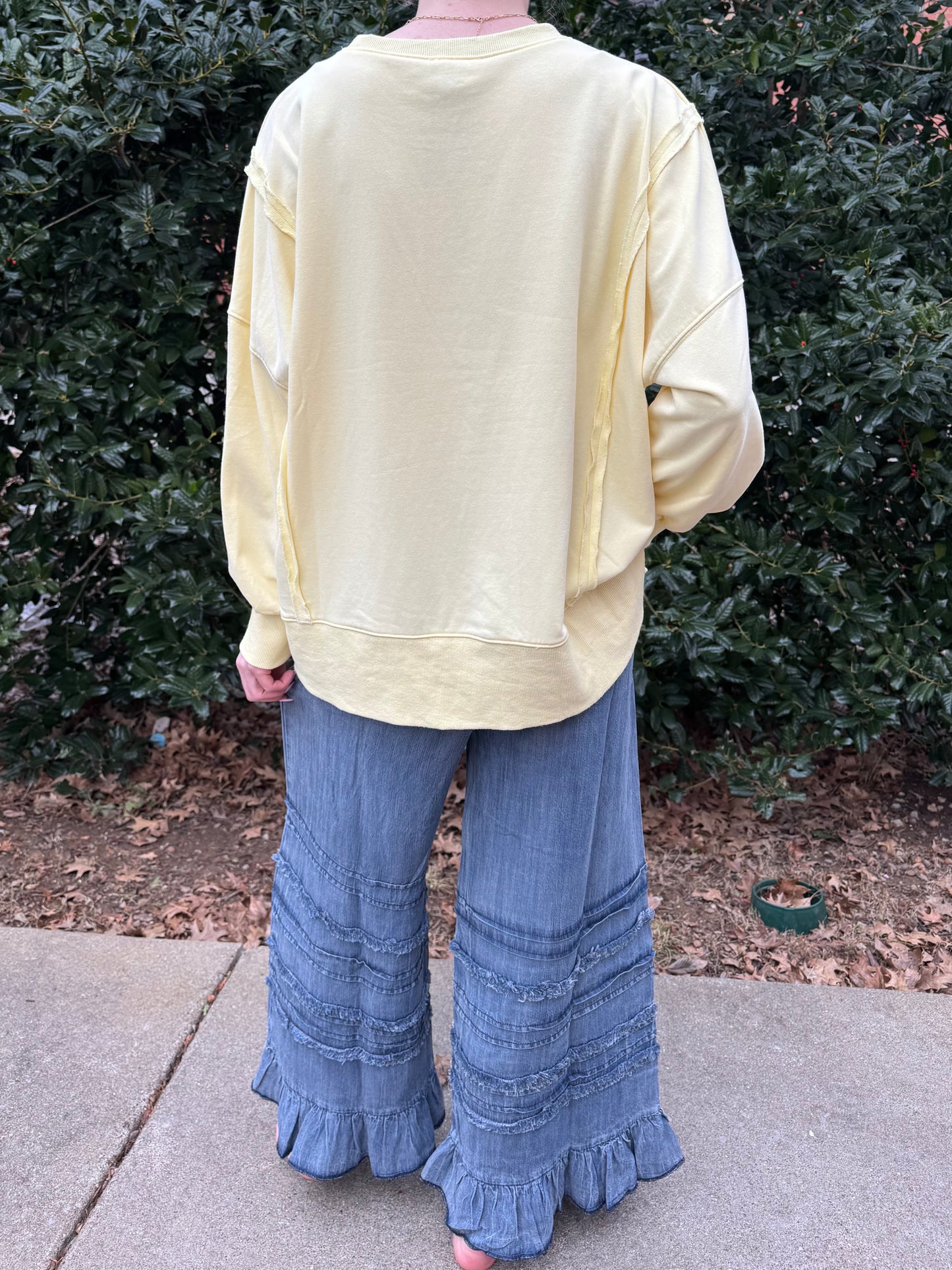 Chambray Ruffle Wide Leg