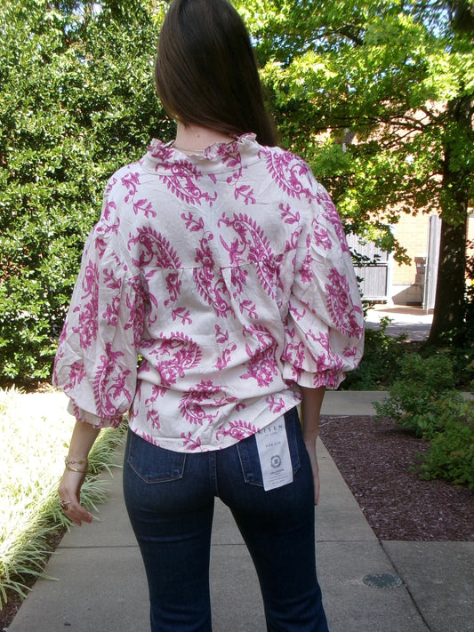 Feyre Pink Balloon Sleeve Blouse