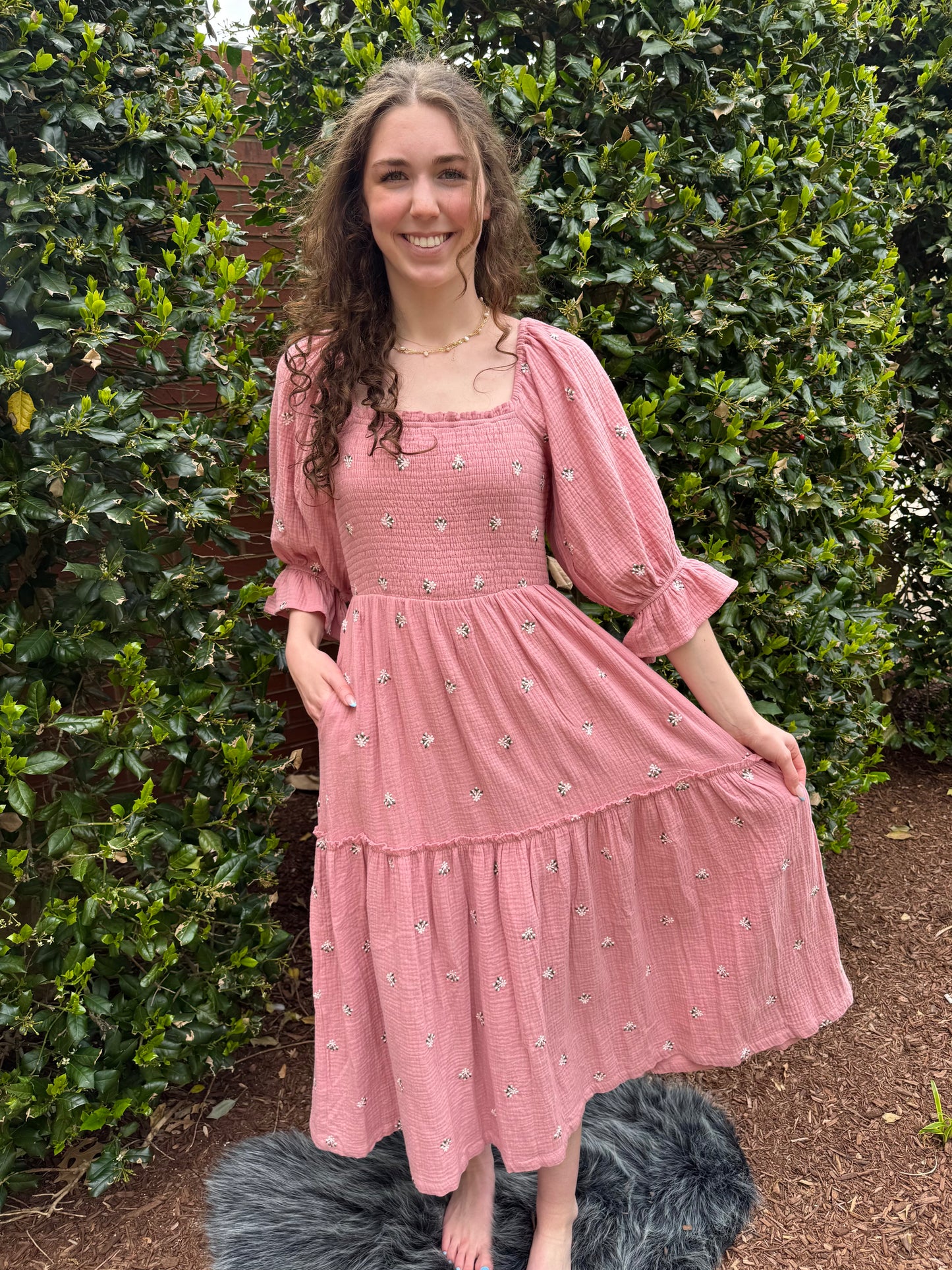 Dusty Rose Embroidered Maxi Dress