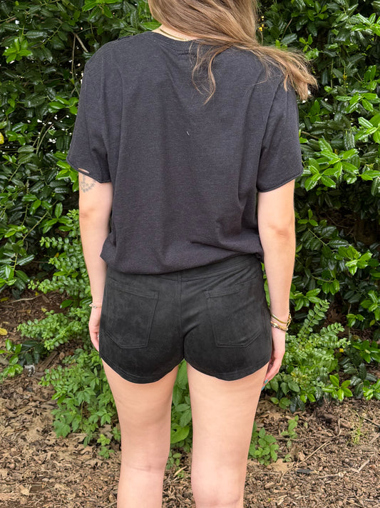 Rose Embroidered Suede Short