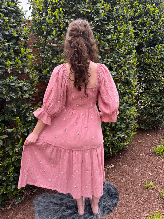Dusty Rose Embroidered Maxi Dress