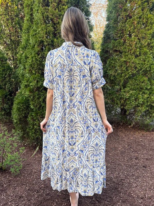 Beatrice Blue Fern Maxi Dress