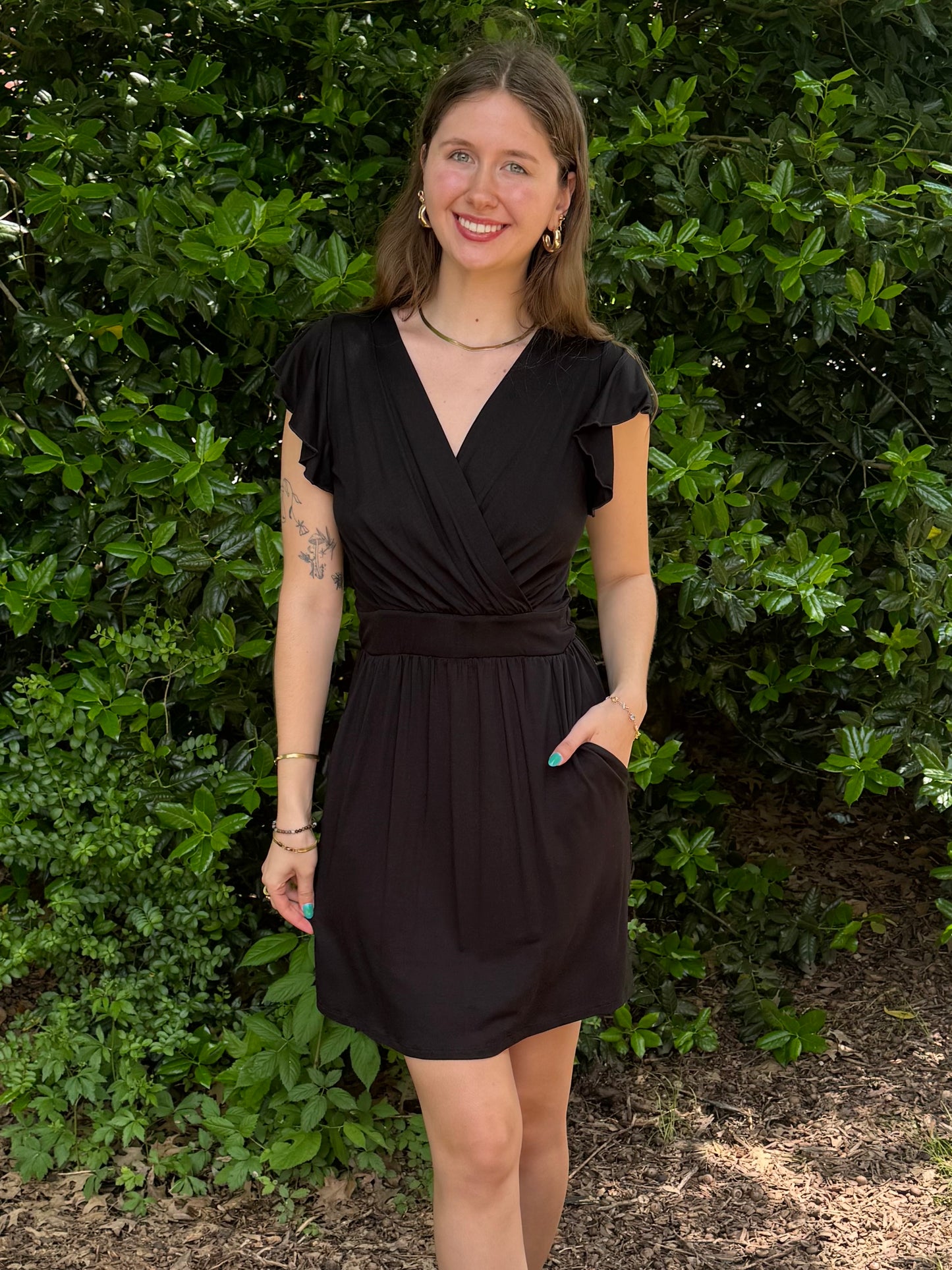 Surplice Flutter Sleeve Dress