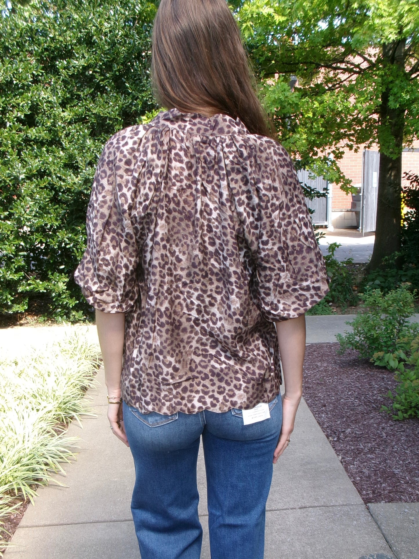 Leopard Bubble Sleeve Blouse