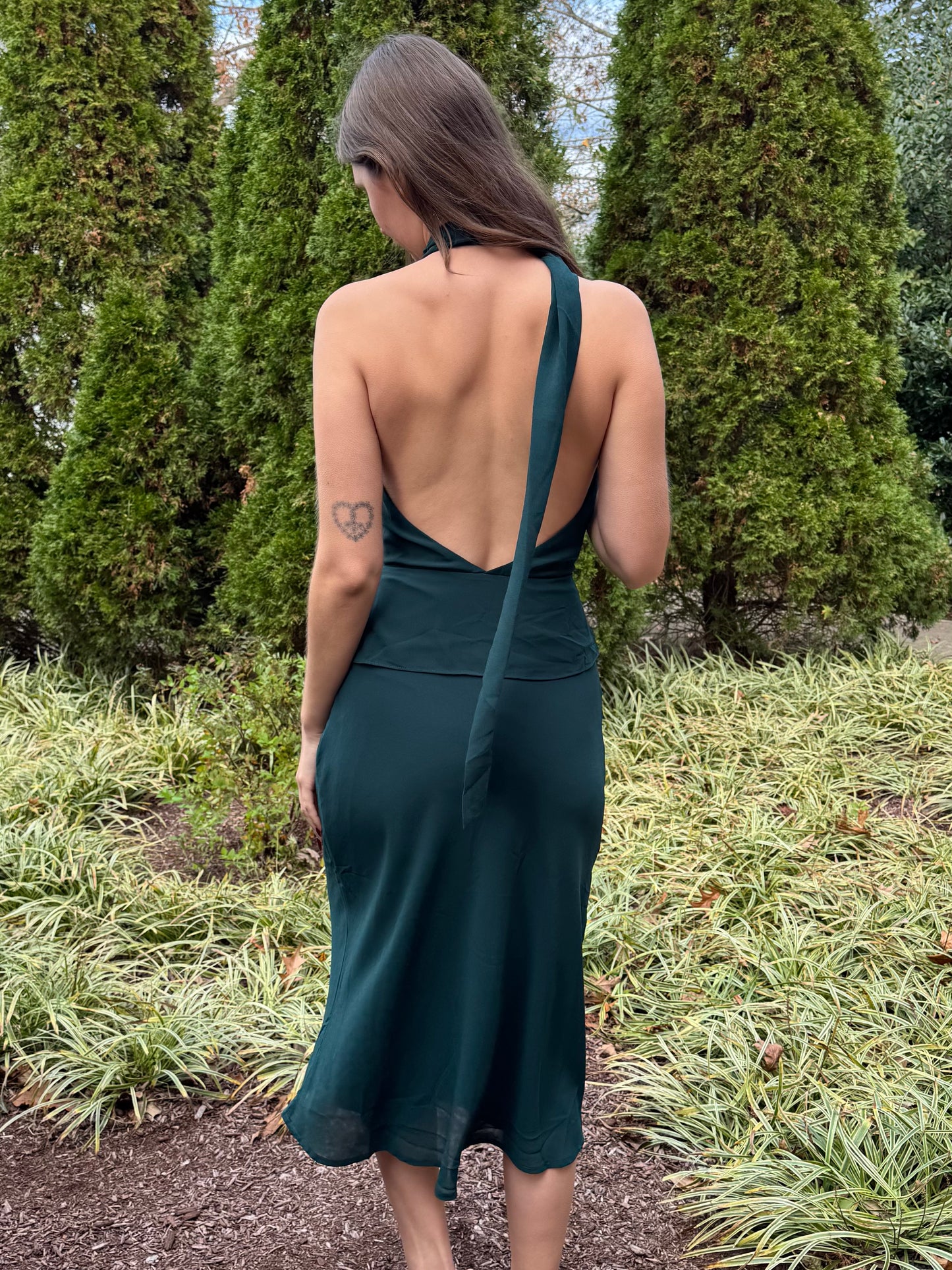 Sundown Evergreen Cowl Dress