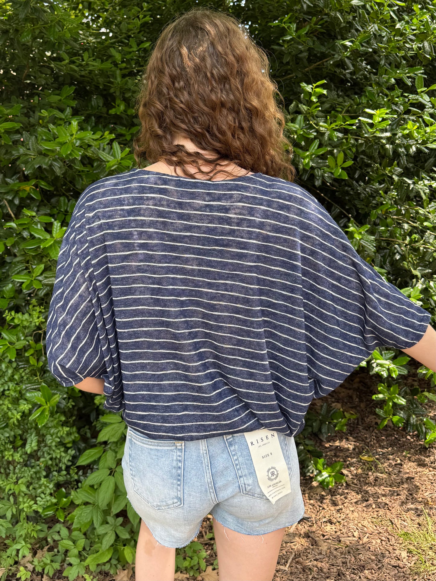 Navy Striped Dolman Blouse