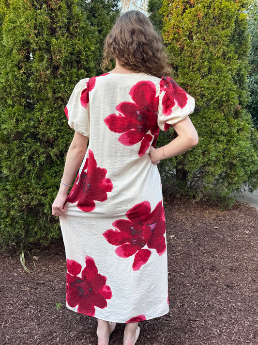 Cheryl Red Flower Dress