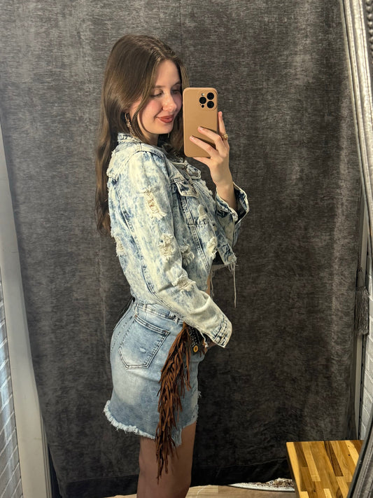 Denim Fringe Skirt