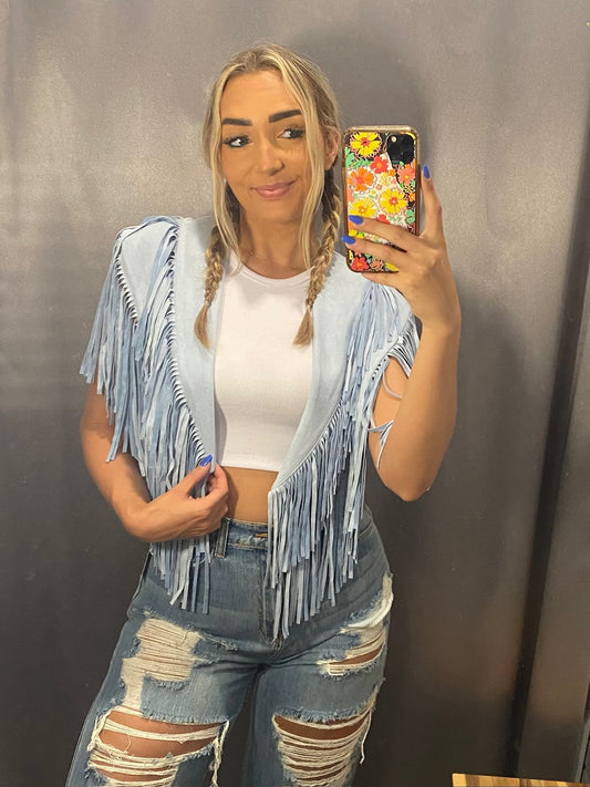 Fringy Collar Cropped Vest