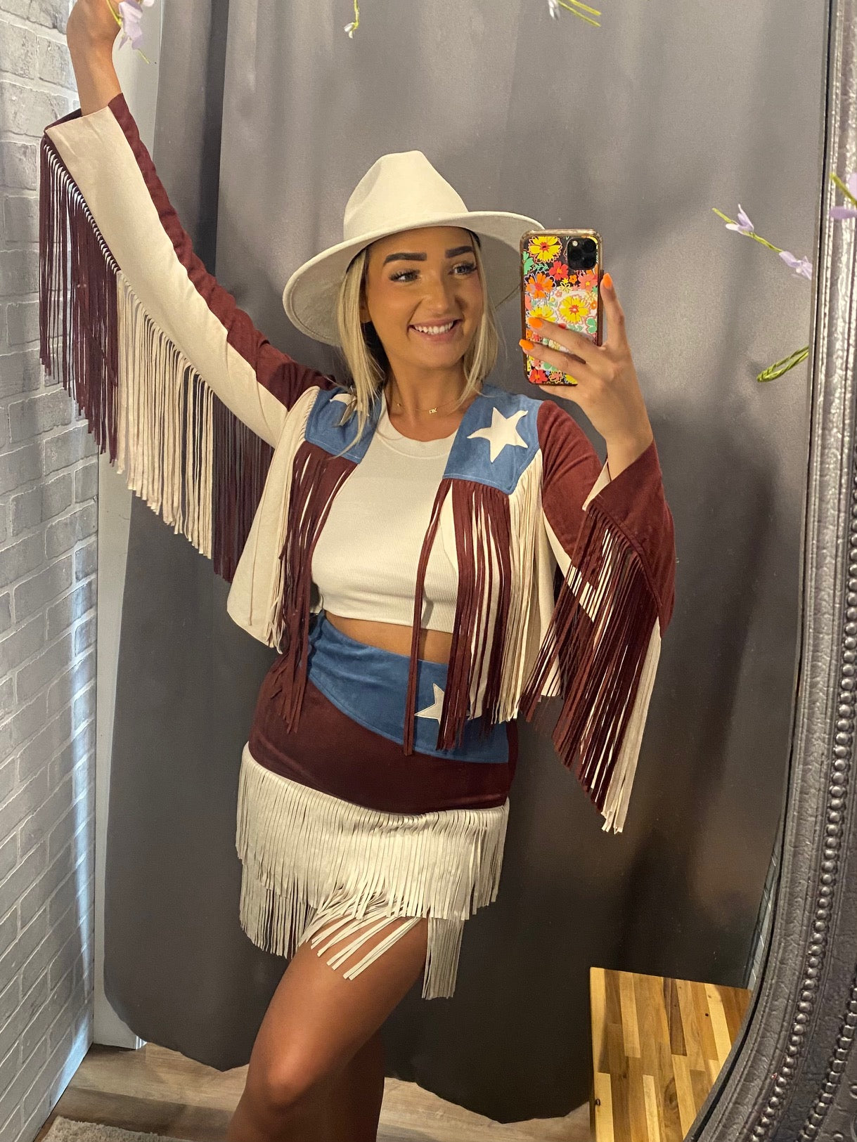 Suede American Fringe Skirt