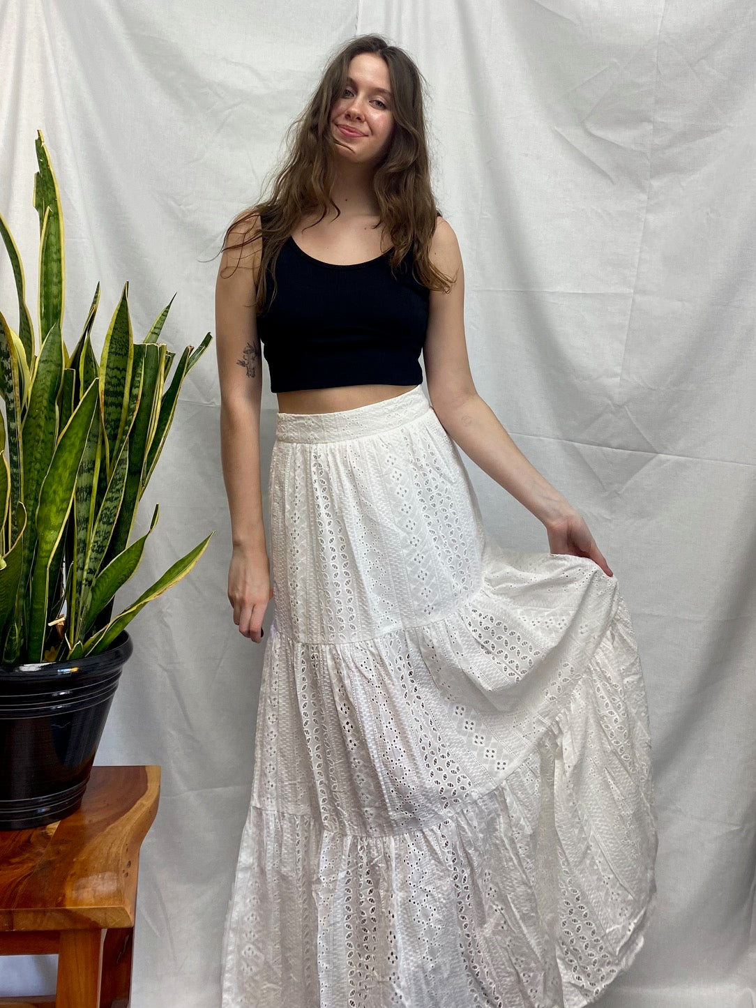 Eyelet Tiered Maxi Skirt