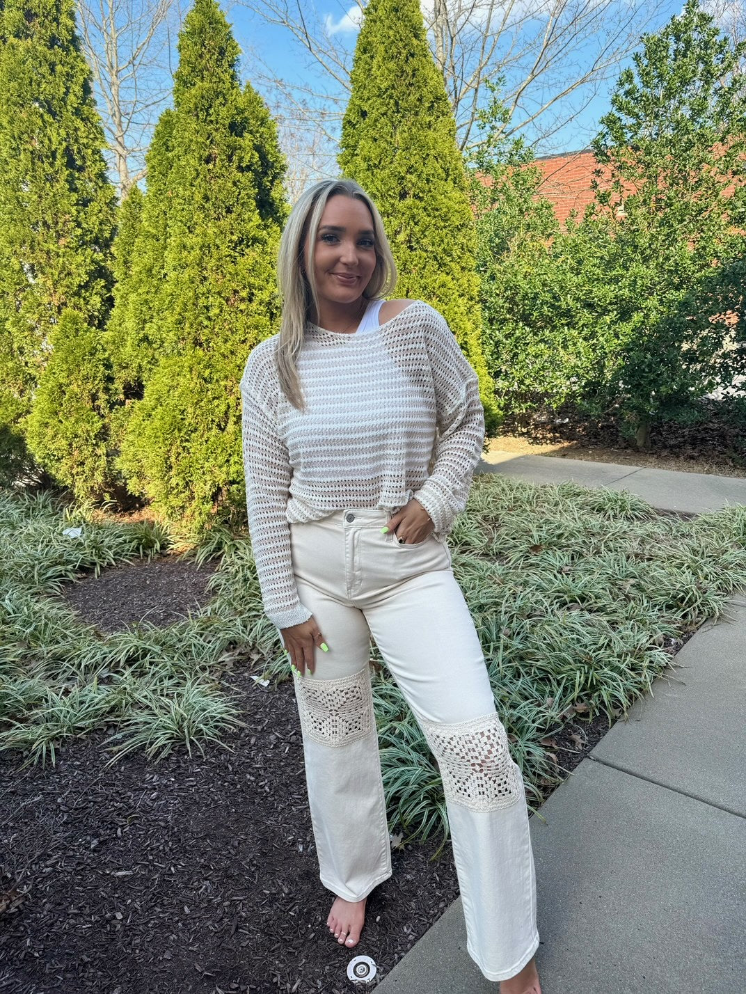 JB Ecru Crochet Knee Wide