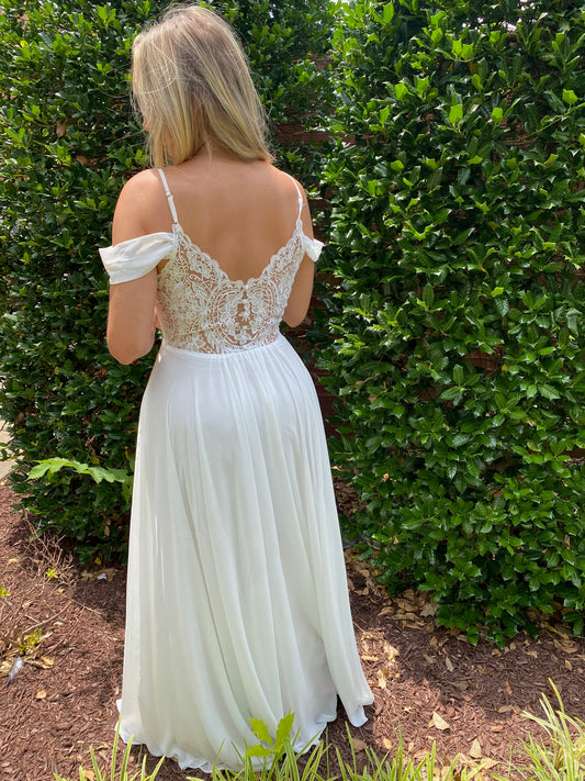 Lace Back Shoulder Drape Maxi