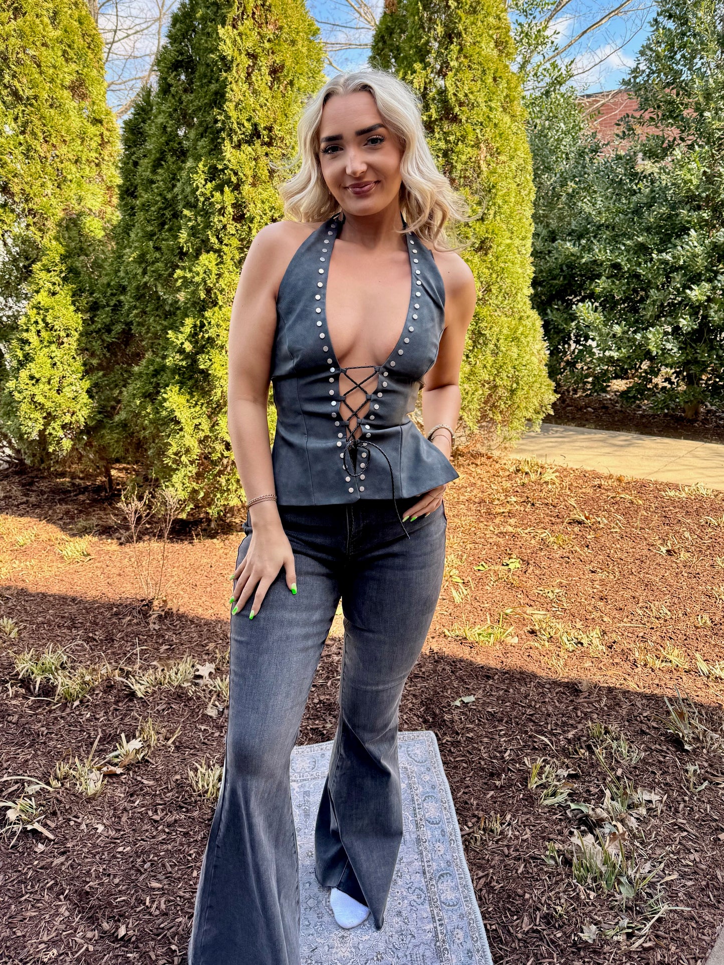 Alix Studded Lace Up Top