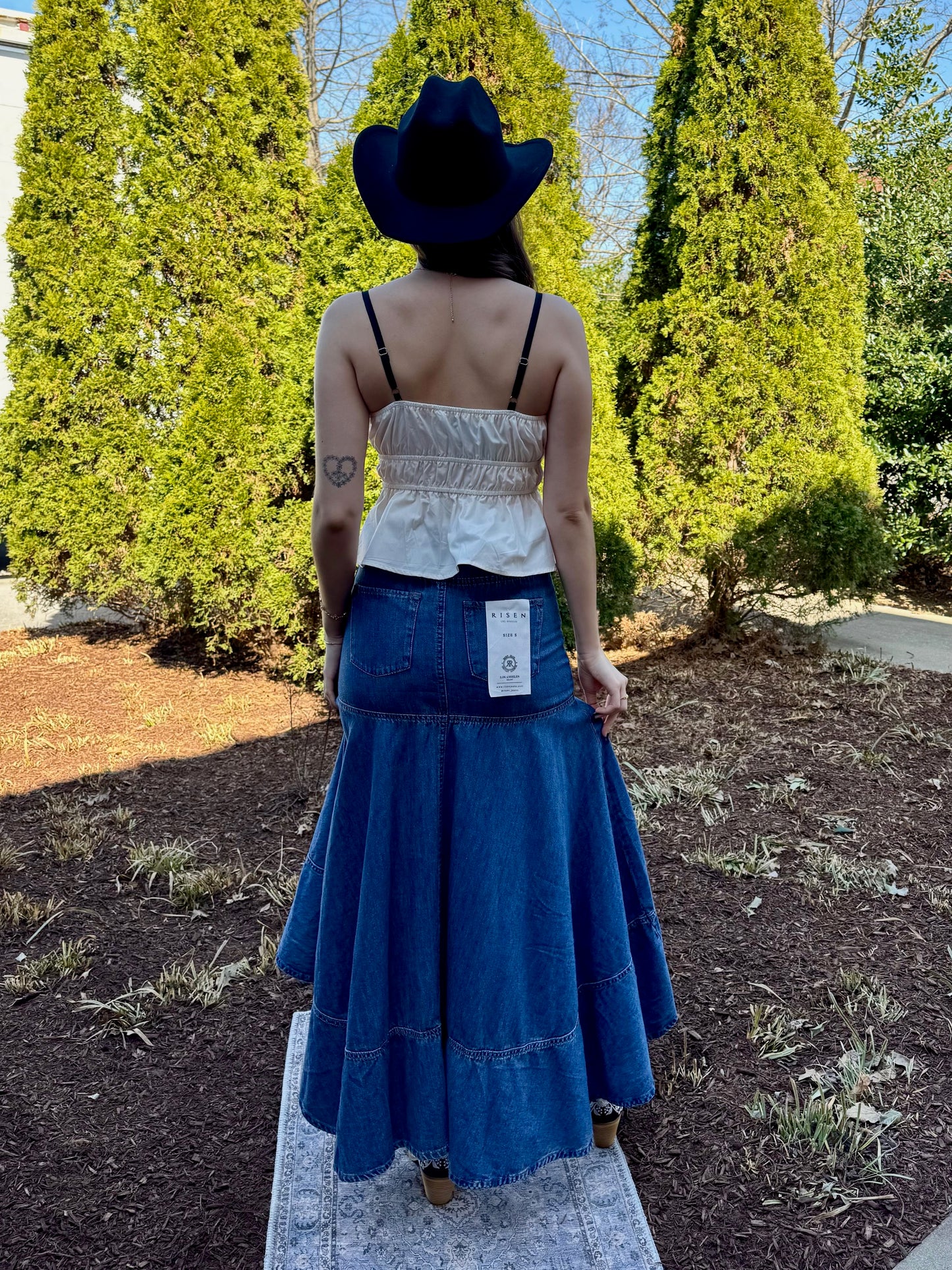Risen Hi-Lo Denim Skirt