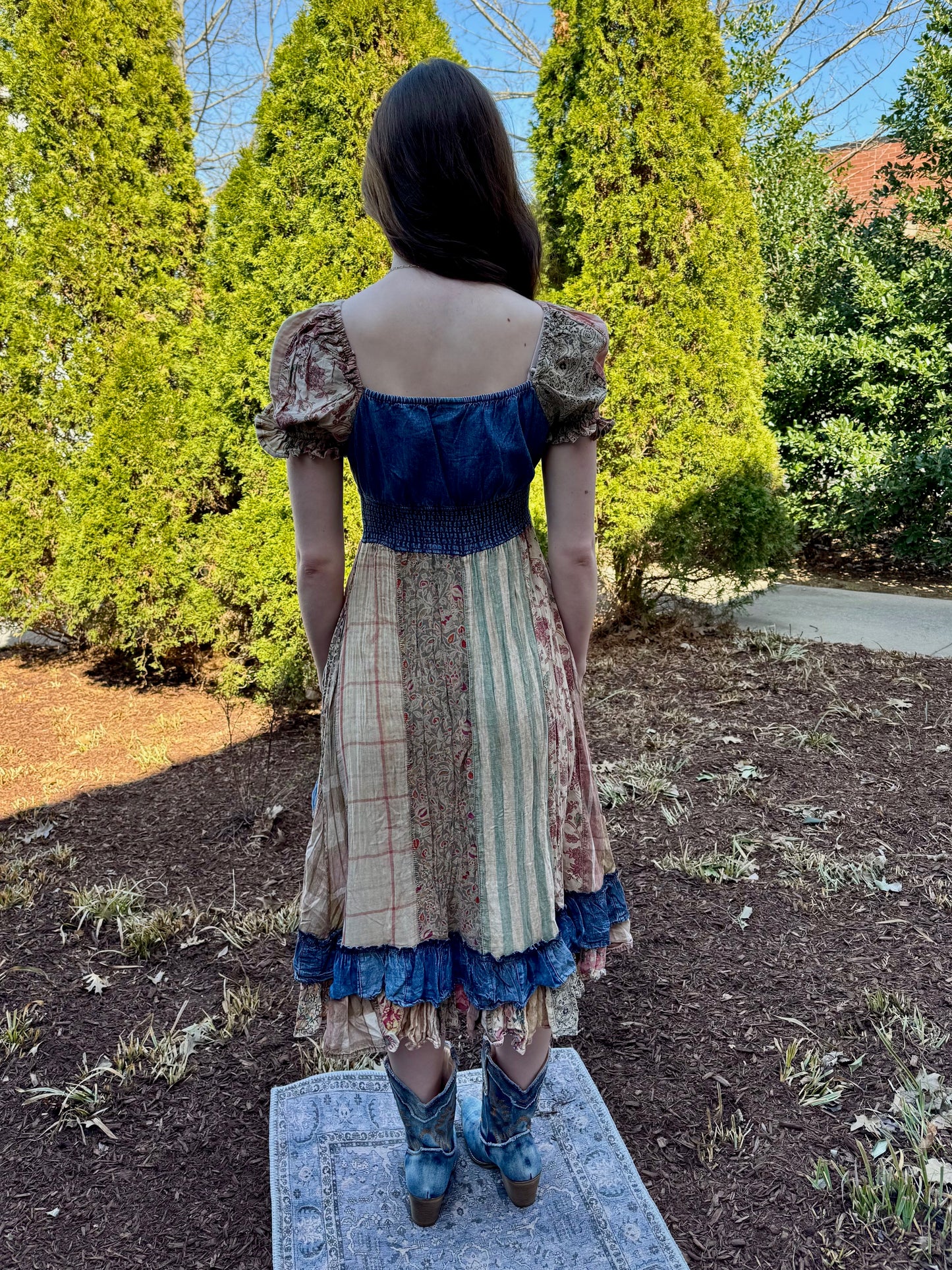 Denim Patch Peasant Dress