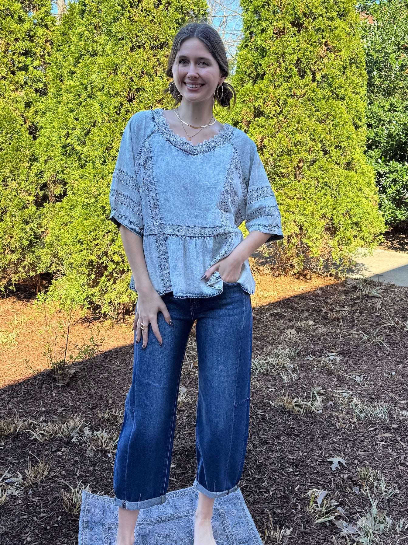 Isabelle Acid Wash Eyelet Blouse