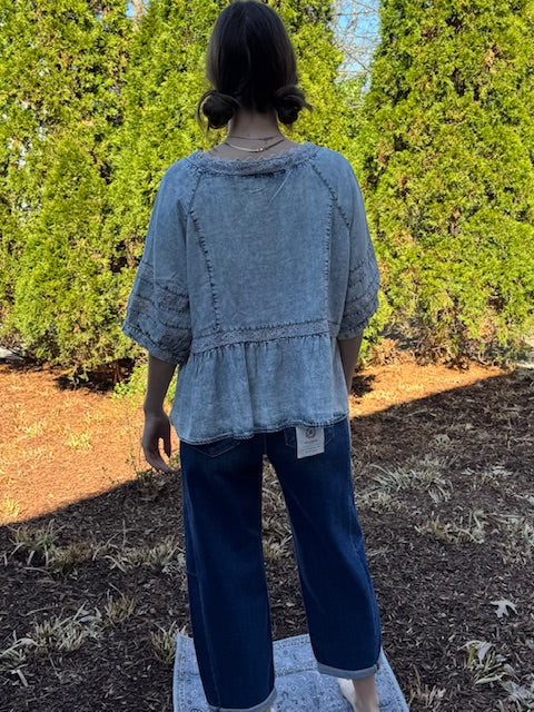 Isabelle Acid Wash Eyelet Blouse