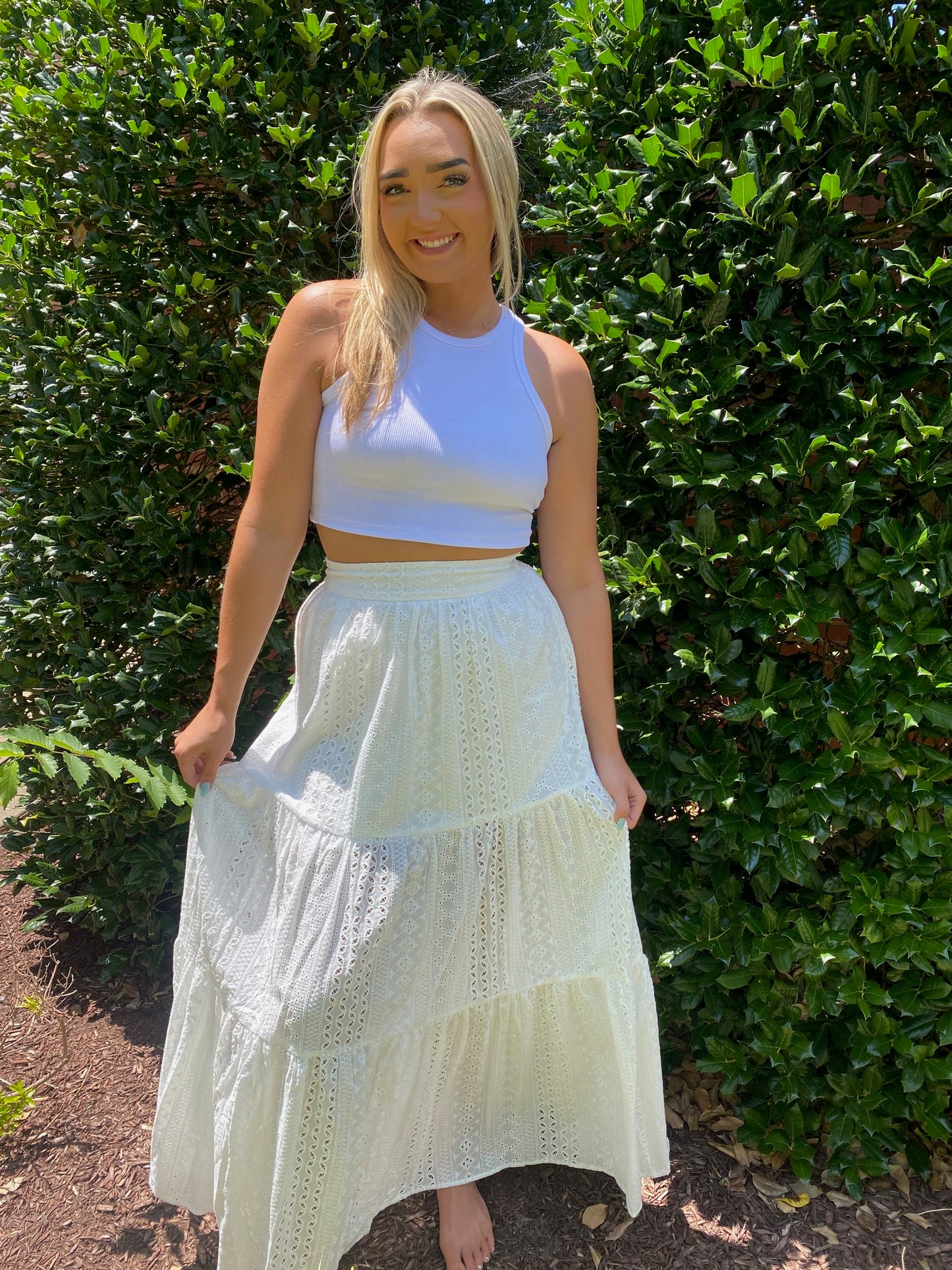 Eyelet Tiered Maxi Skirt