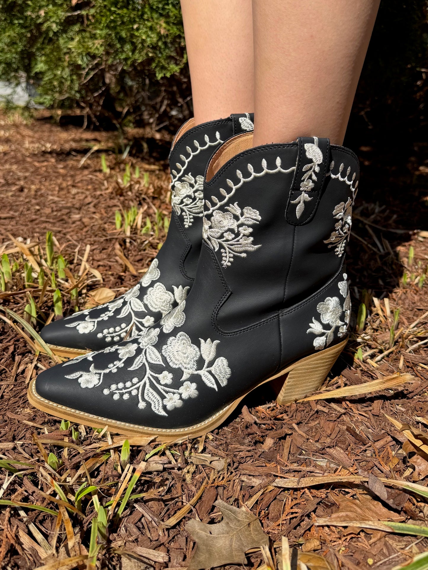 Caroline Black Floral Bootie
