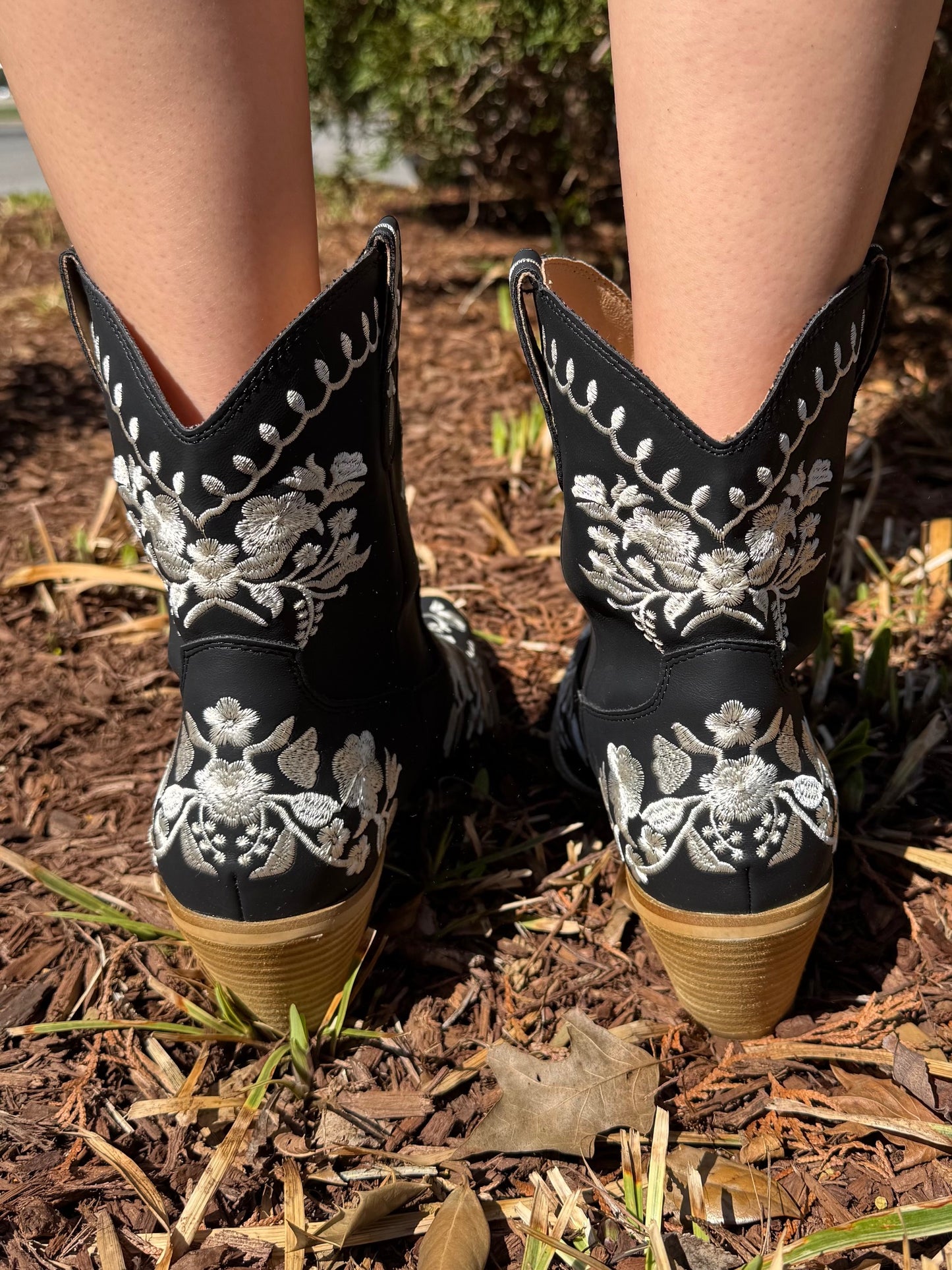 Caroline Black Floral Bootie