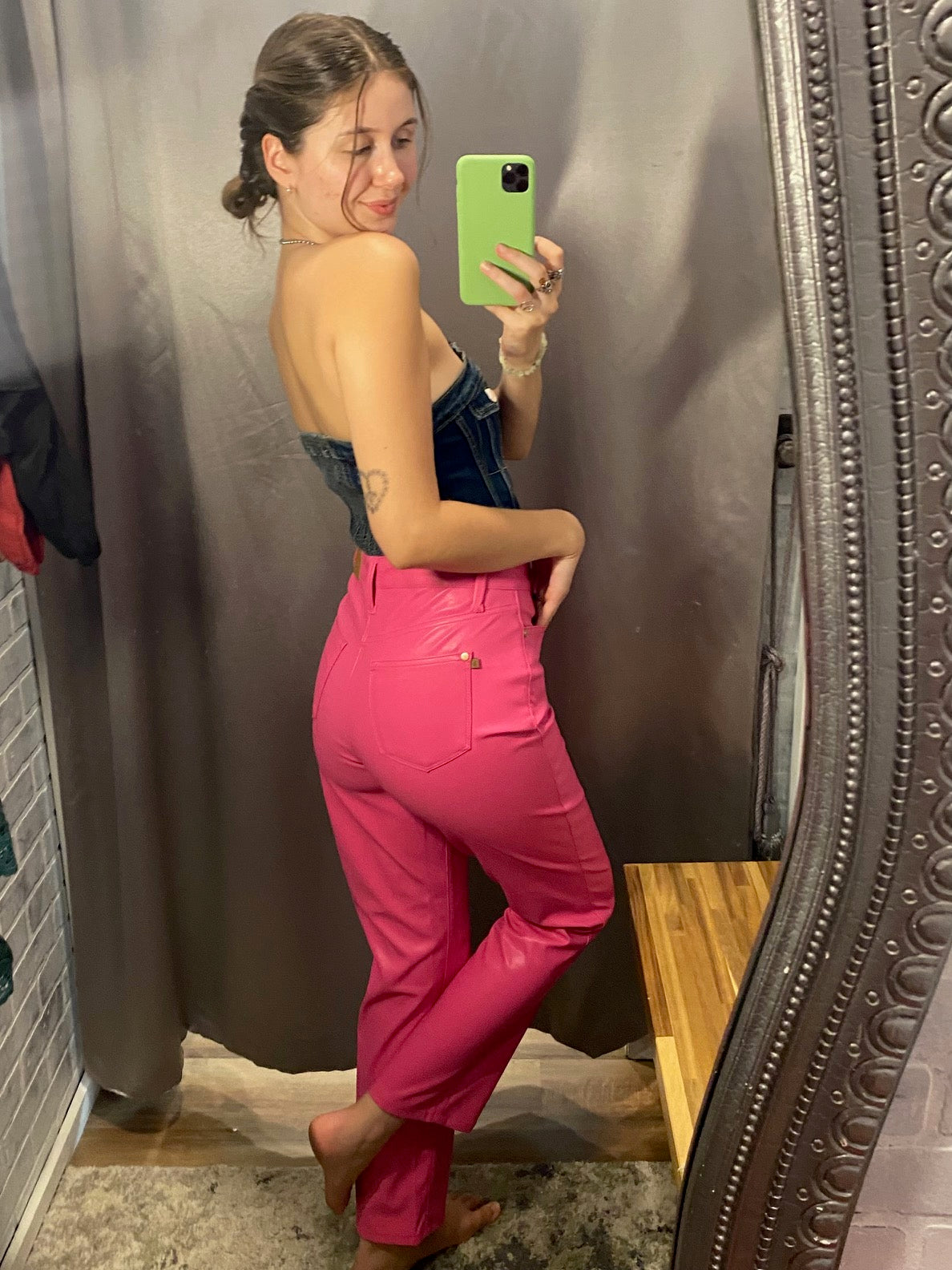 JB Pink Tummy Pleather Straight Leg