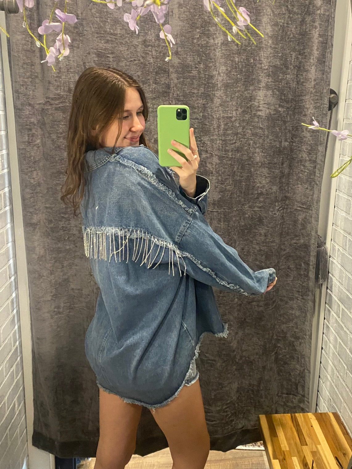 Rhinestone Denim Button-Up Shirt