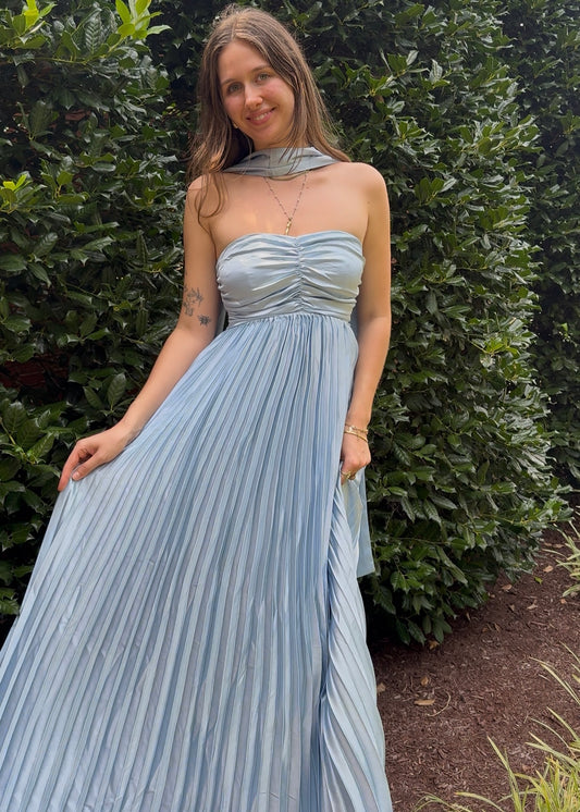 Delilah Satin Pleated Maxi Dress