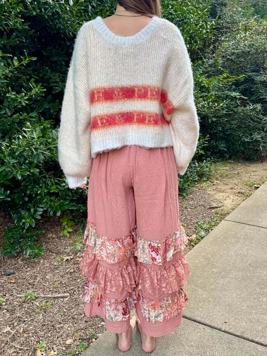 Powder Brick Ruffle Pant