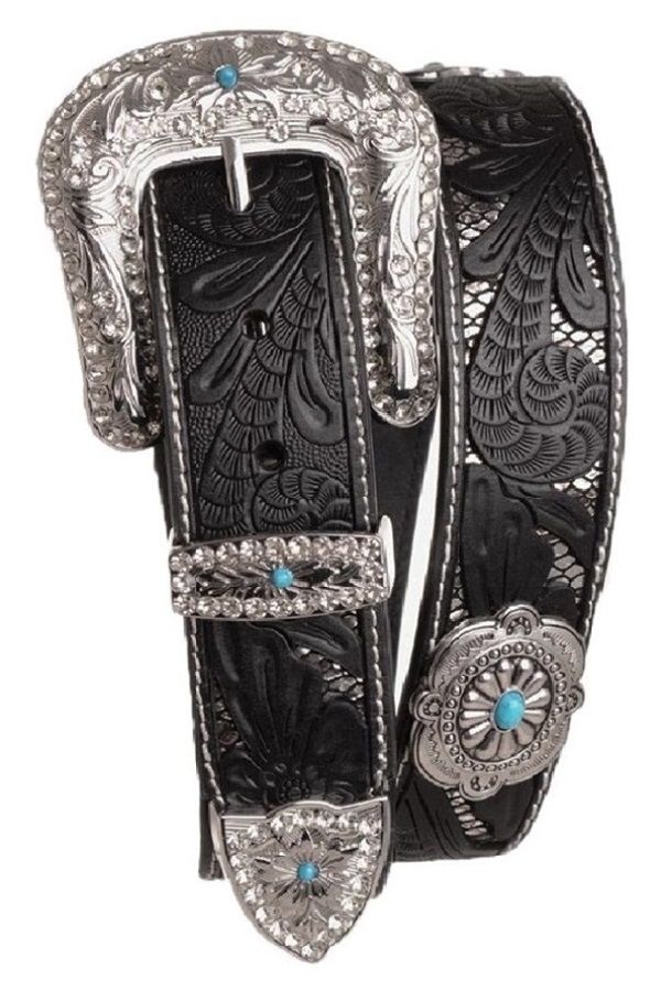 Embossed Concho Leather Belt