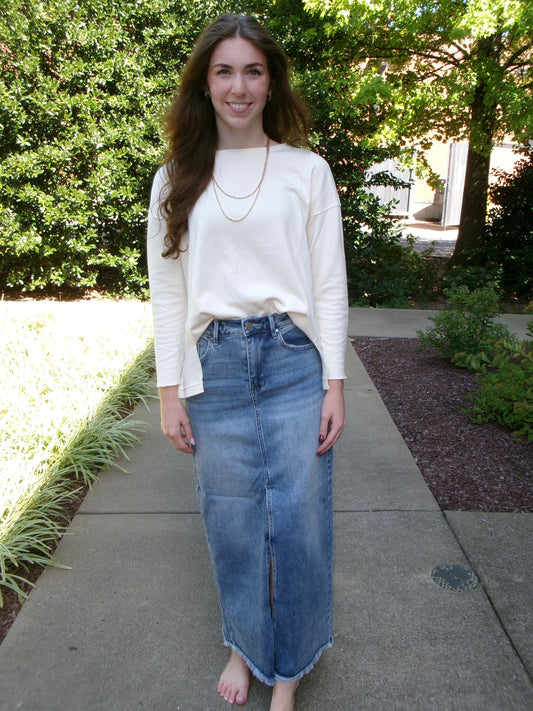 Risen Denim Slit Skirt