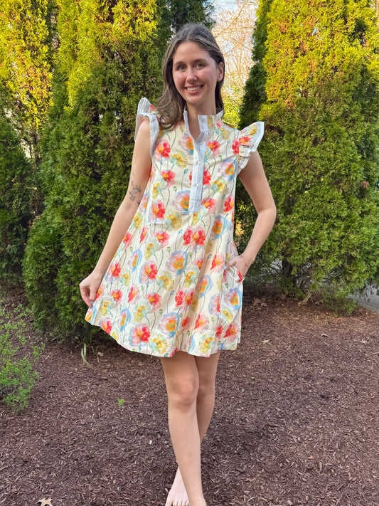Electric Poppy Button-up Dress