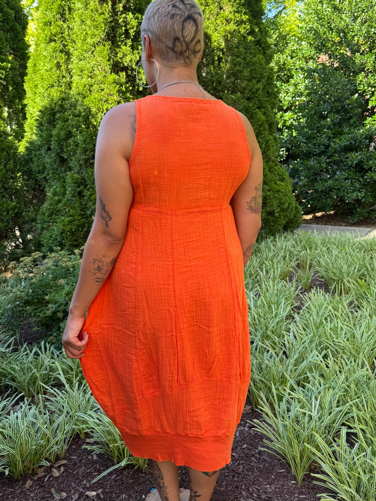 Tangerine Cotton Kangaroo Dress