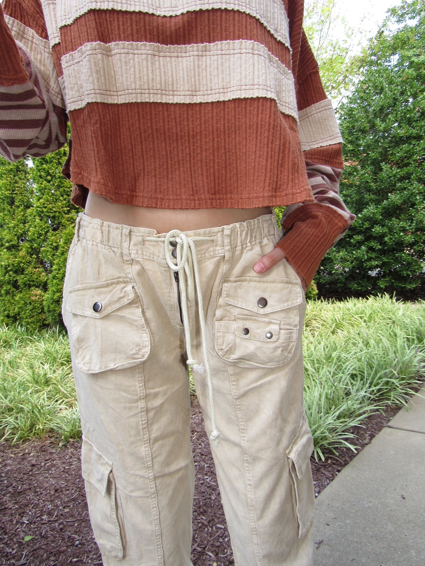 Drawstring Corduroy Cargos