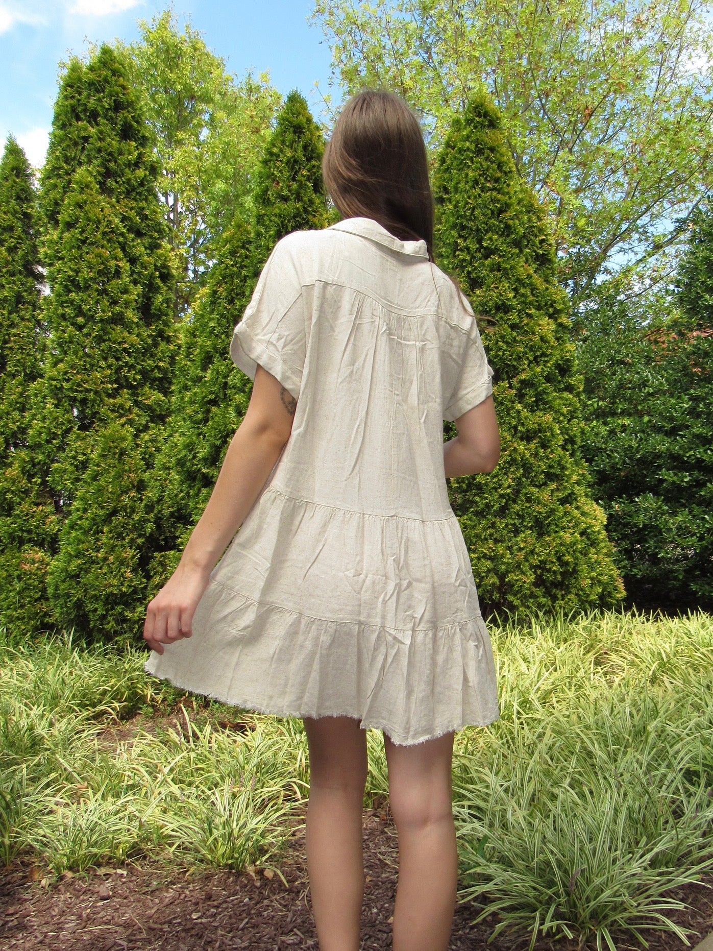 Oatmeal Tiered Linen Dress