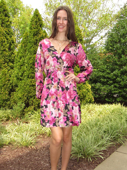 Lustrous Fuchsia Floral Dress