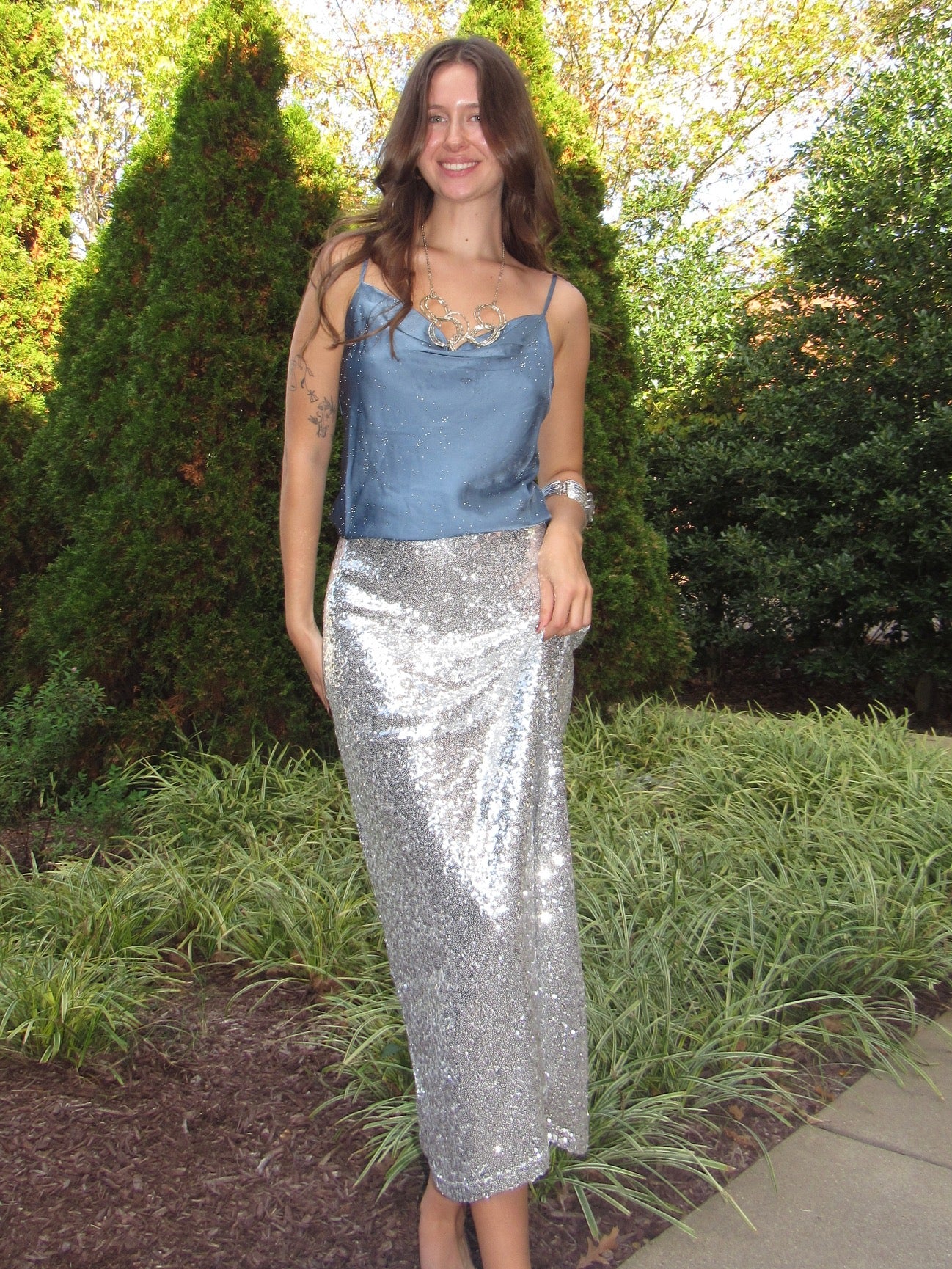 Silver Sequin Maxi Skirt