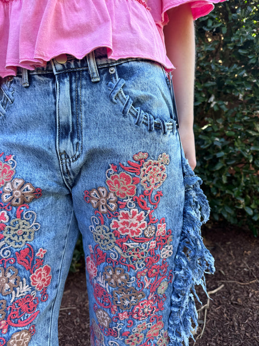 Summer Embroidered Fringe Jean