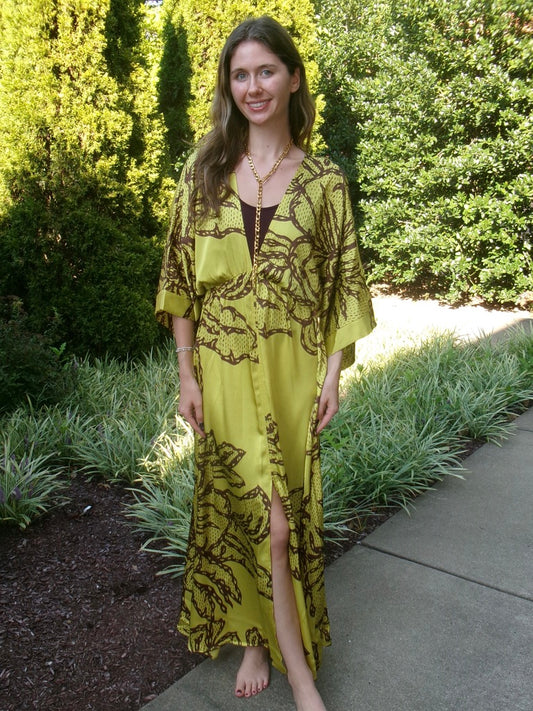 Chartreuse Kimono Maxi Dress