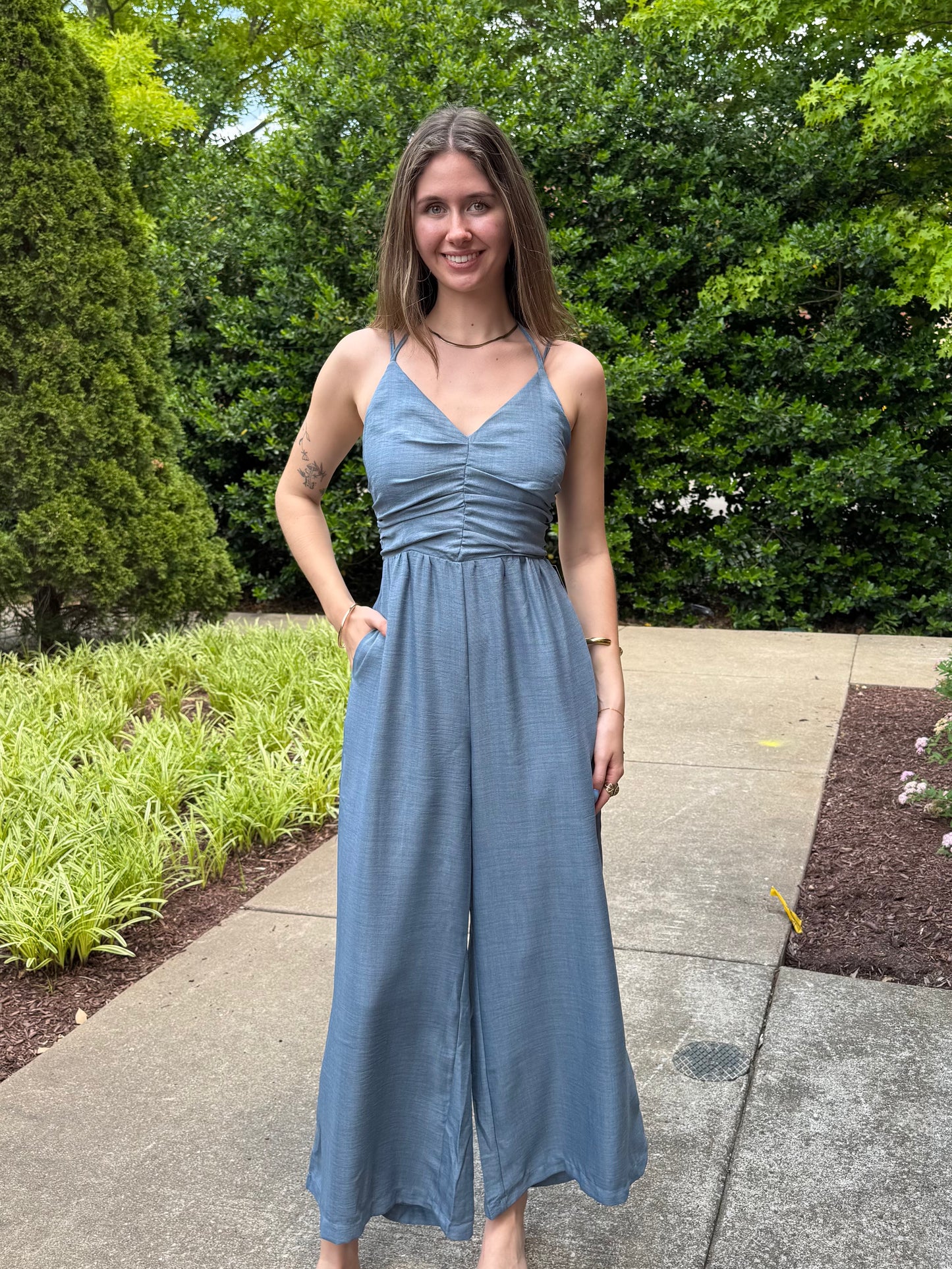 Gabi Chambray Halter Jumper