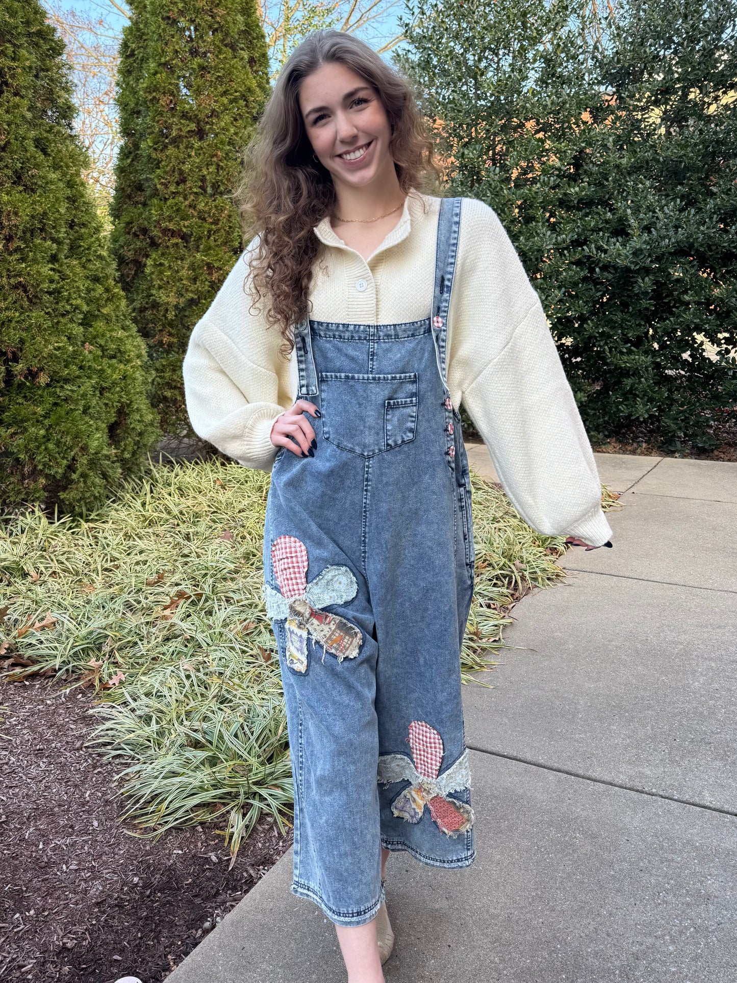 Playful Floral Denim Overall